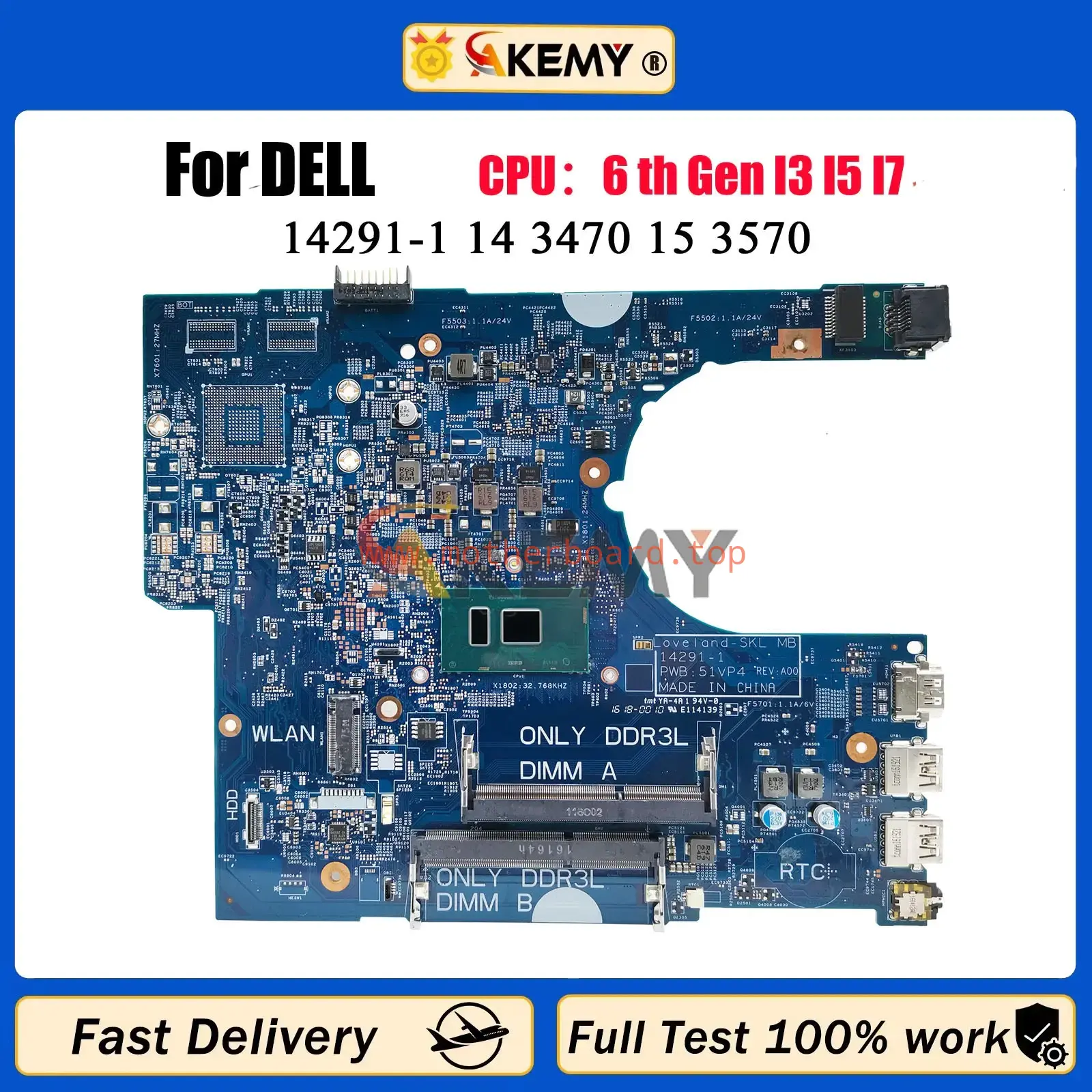 For DELL Latitude 3470 3570 14291-1 Laptop Motherboard CN-0P5M6K 0YKP8M tests OK