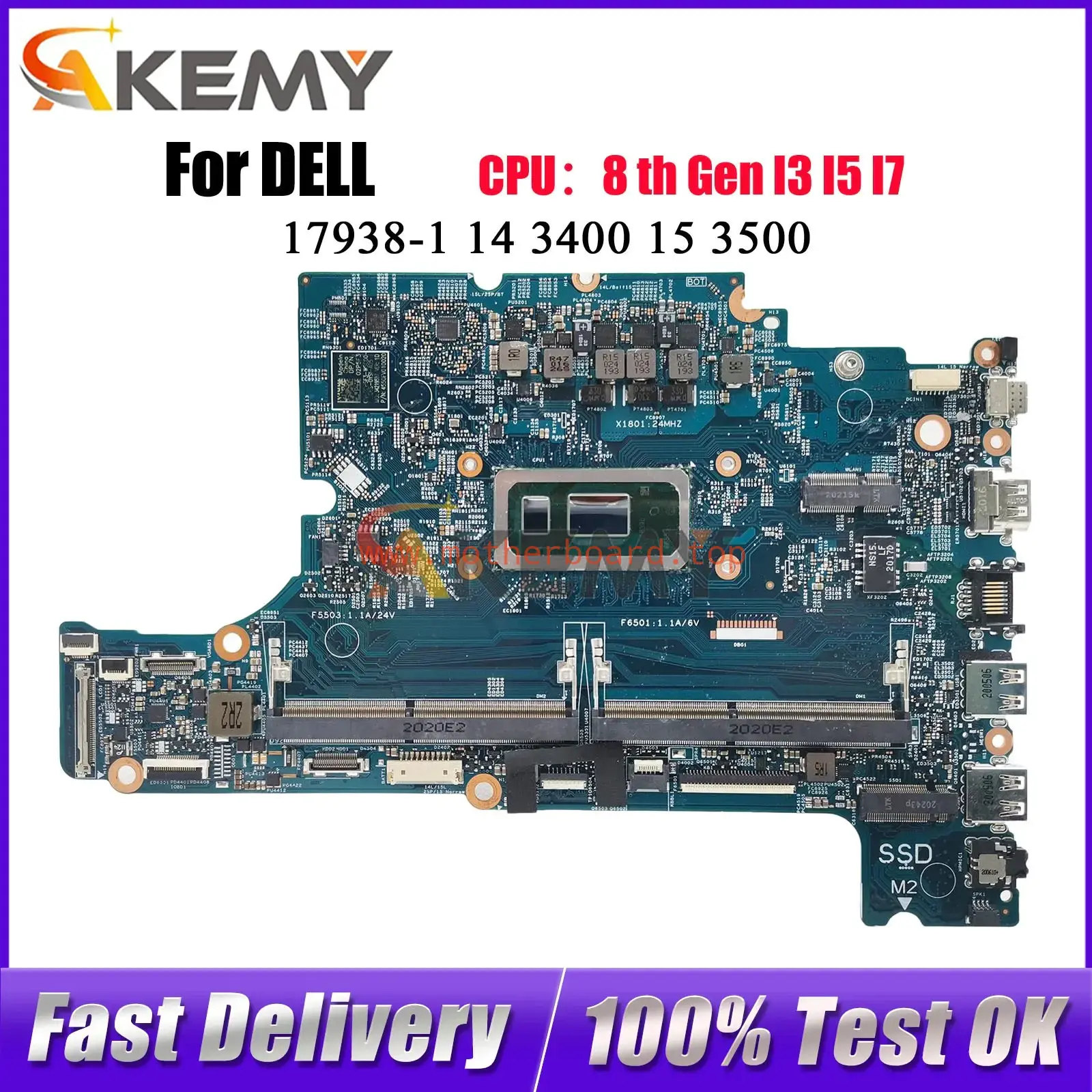 For Dell Latitude 3400 3500 17938-1 Laptop Motherboard i5 i7 CPU 0K3FRD Tests OK