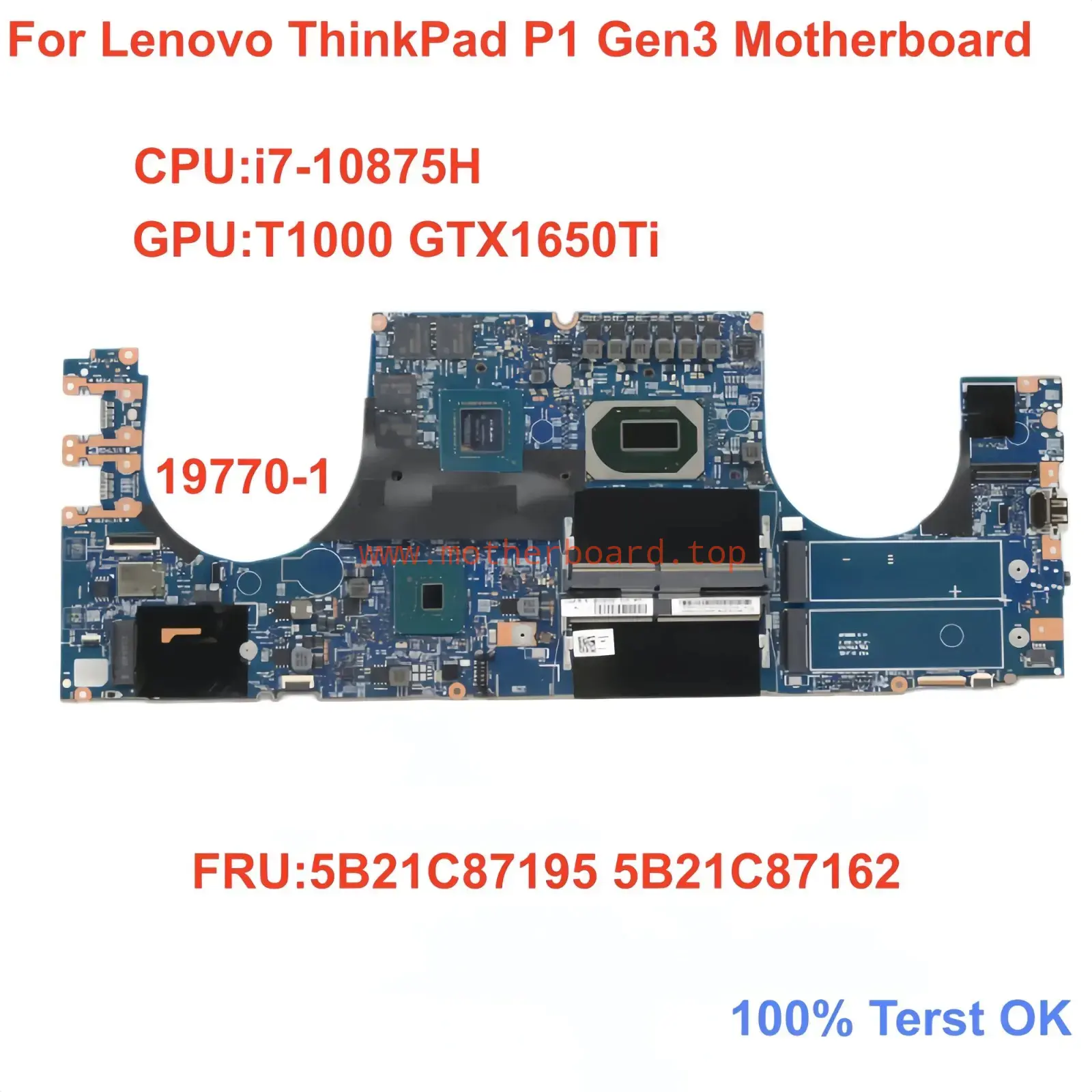 19770-1 For Lenovo Thinkpad P1 Gen3 Motherboard i7-10th T1000 FRU 5B21C87195