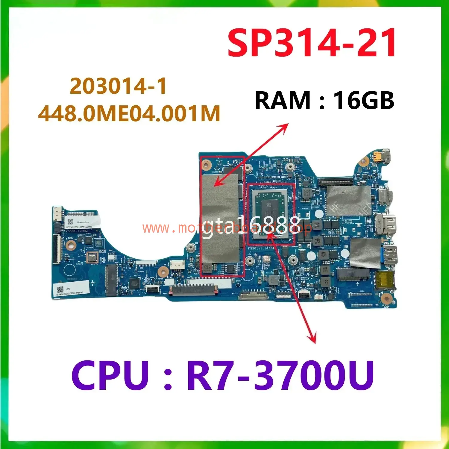 FOR Acer SP314-21 Motherboard 203014-1M / 203014-1 with CPU R7-3700U RAM 16GB