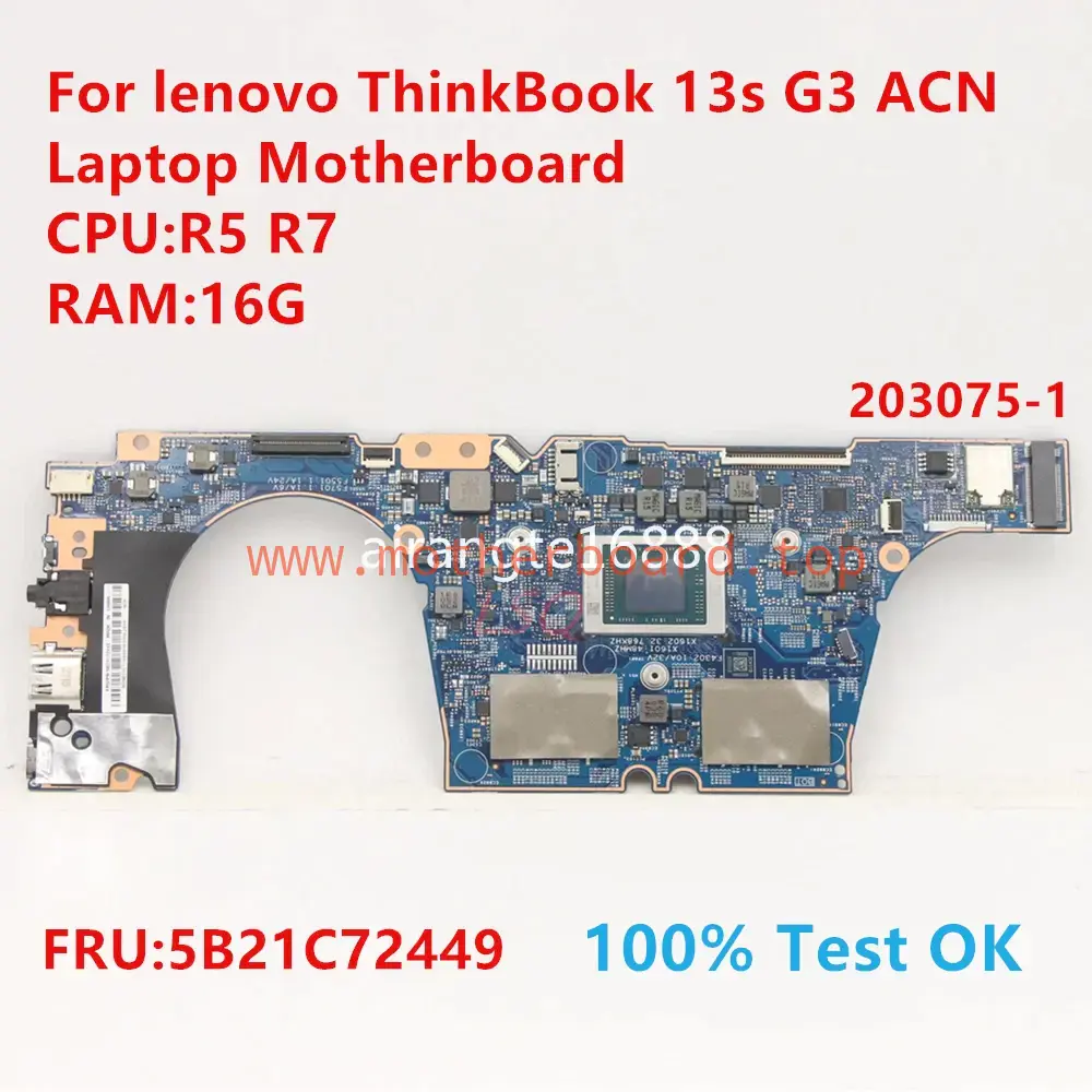 203075-1 For Lenovo ThinkBook 13s G3 ACN Laptop Motherboard With CPU:R5 R7