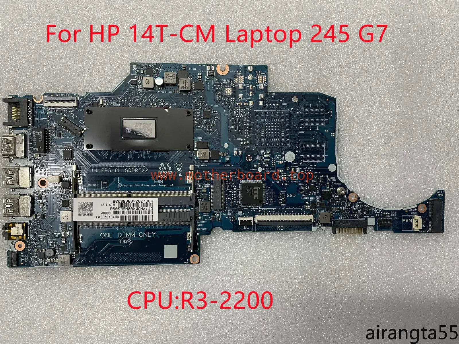 For HP 14T-CM 245 G7 14-CM Motherboard 6050A2983601-MB-A02 14-FP5-6L-GDDR5X2 R3