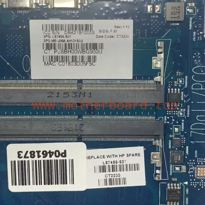 L87456-601 6050A3176201-MB-A01 For HP 17-CA Laptop Motherboard 3150U CPU Tested 3