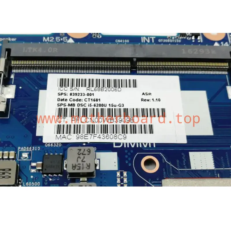 For HP ZBOOK 15U G3 850 G3 i5-6200U Motherboard 6050A2822301 839233-001/501 4