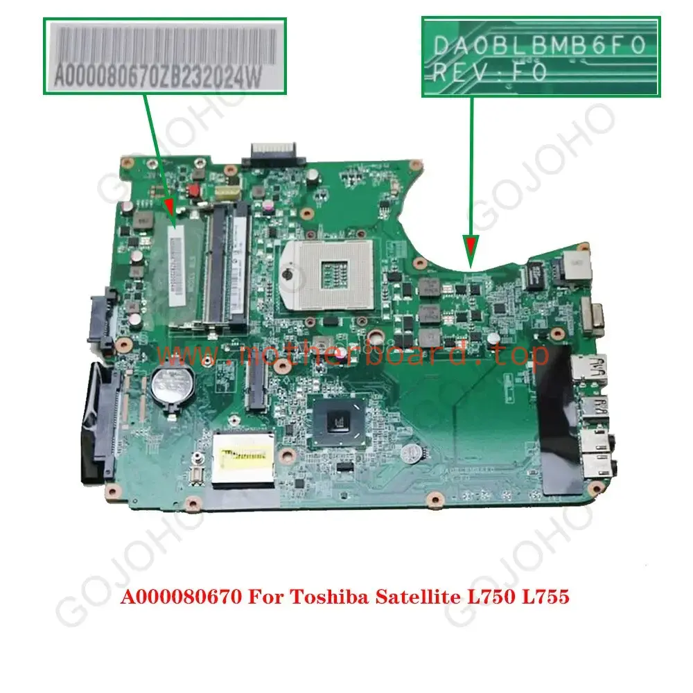 DA0BLBMB6F0 Motherboard for Toshiba Satellite L750 L755 HM65 Tested A000080670