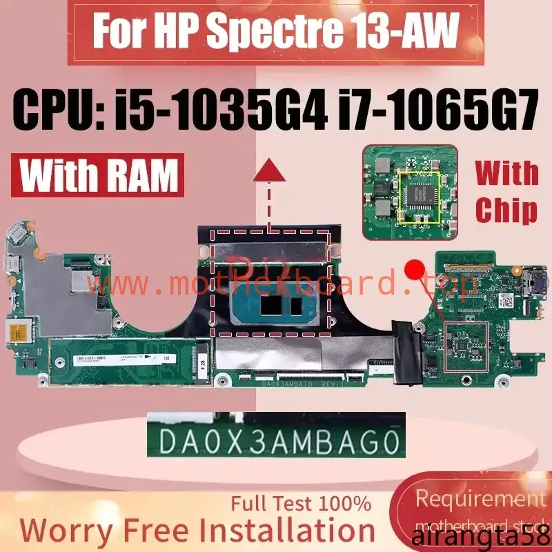 DA0X3AMBAI0 For HP Spectre X360 13-AW Motherboard i5-1035G4 i7-1065G7 With RAM