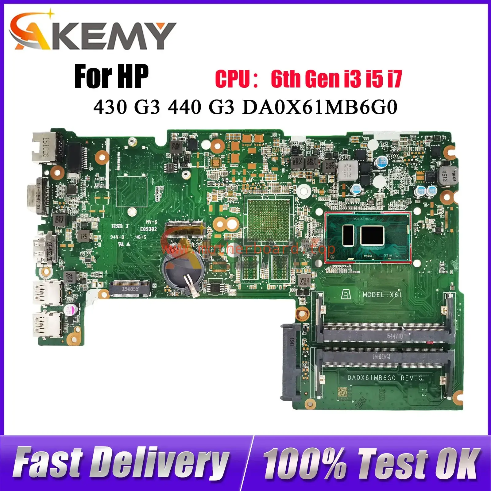 For HP ProBook 440 430 G3 Motherboard DA0X61MB6G0 830935-001 830934 i3 i5 i7 CPU