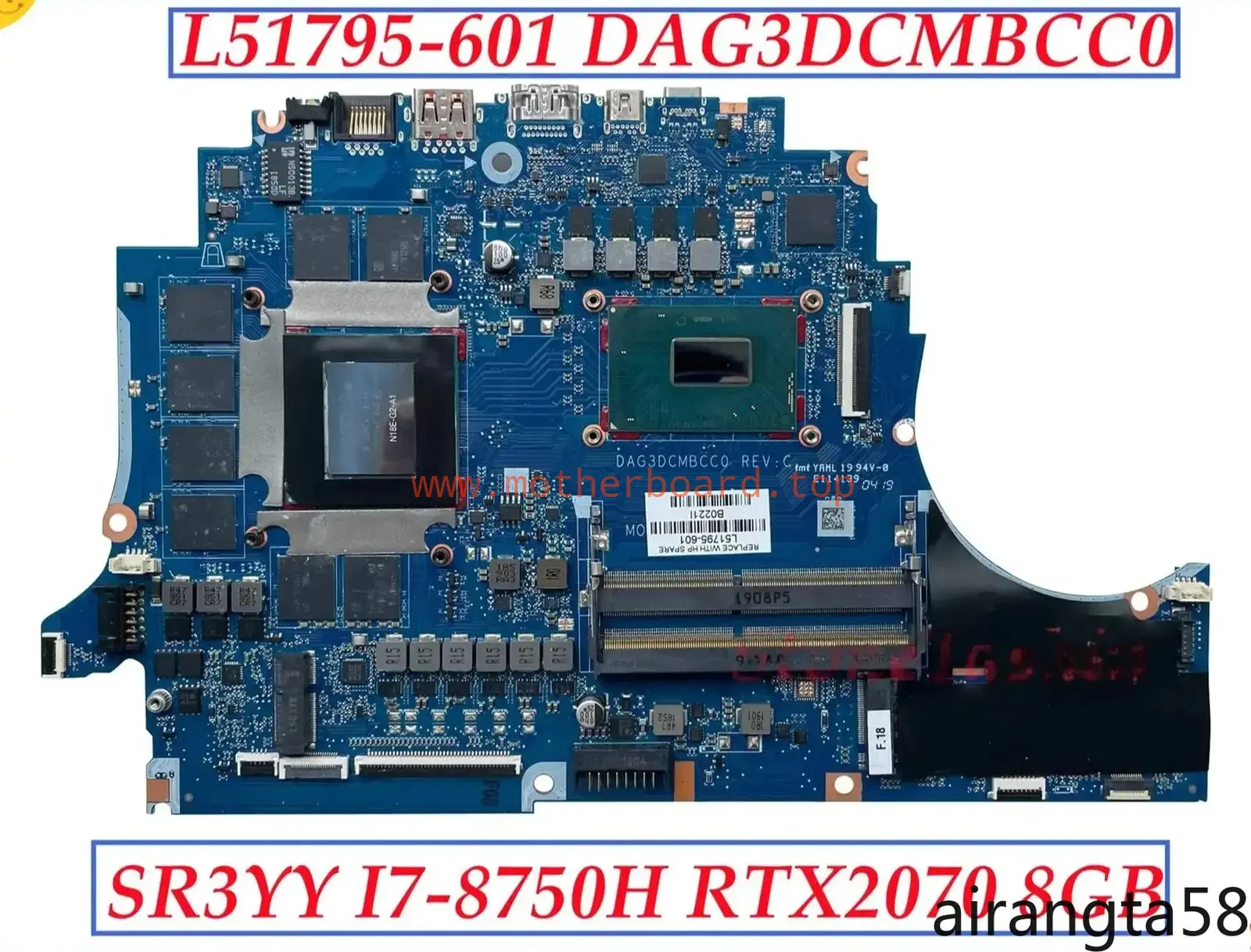 L51795-601 For HP Omen 15-DC Motherboard DAG3DCMBCC0 i7-8750H RTX 2070 8GB