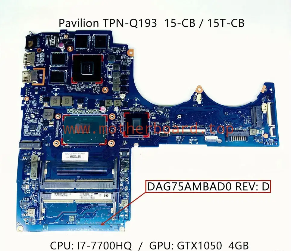 For HP TPN-Q193 15-CB Motherboard With i7-7700HQ CPU GTX1050 4GB-GPU DAG75AMBAD0