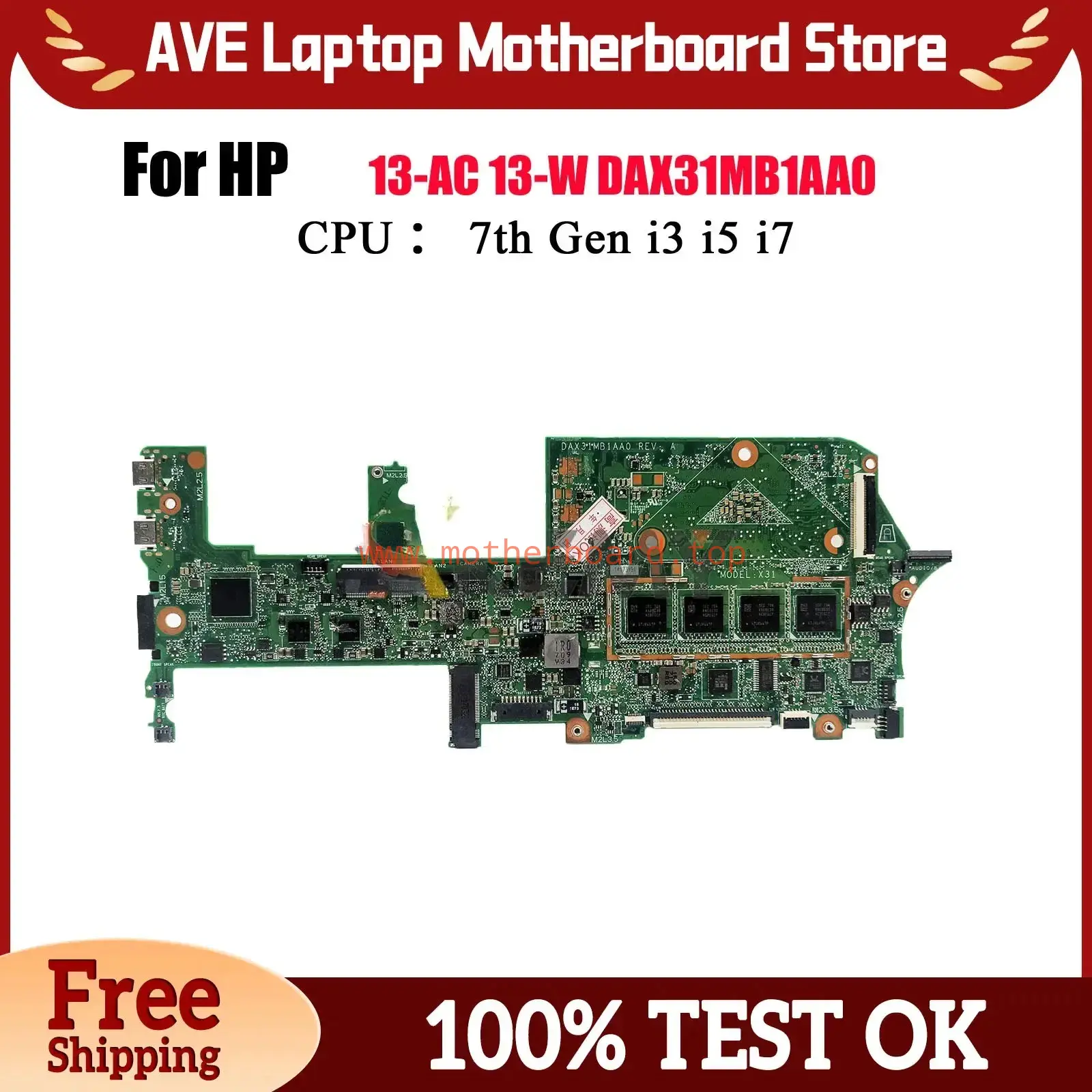 DAX31MB1AA0 For HP Spectre X360 13-AC 13-W Motherboard i5 i7 7th Gen CPU 8GB RAM