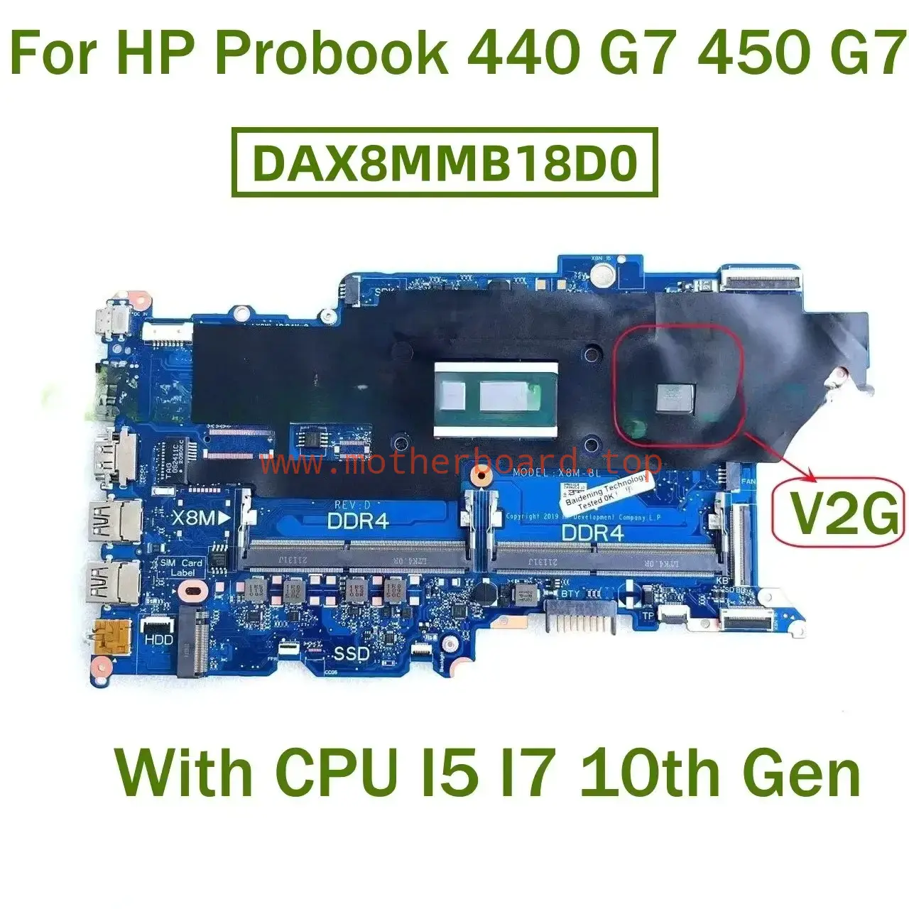 DAX8MMB18D0 motherboard For HP Probook 440 G7 450 G7 I5 I7-10th V2G 100% Tested