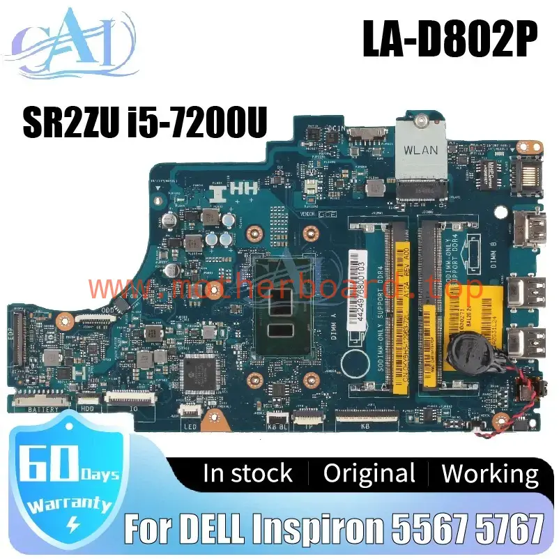 LA-D802P For DELL Inspiron 5567 5767 Laptop Motherboard SR2ZU i5-7200U 0DG5G3