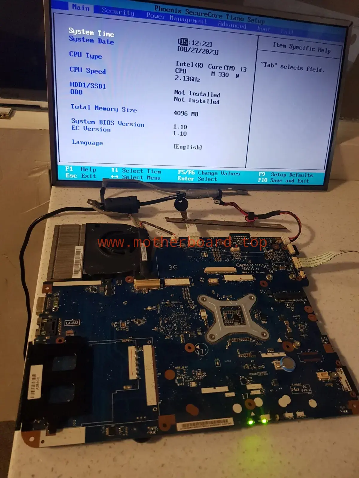 Toshiba Satellite L500-1XD Motherboard LA-5321P with CPU, heatsink and DC jack