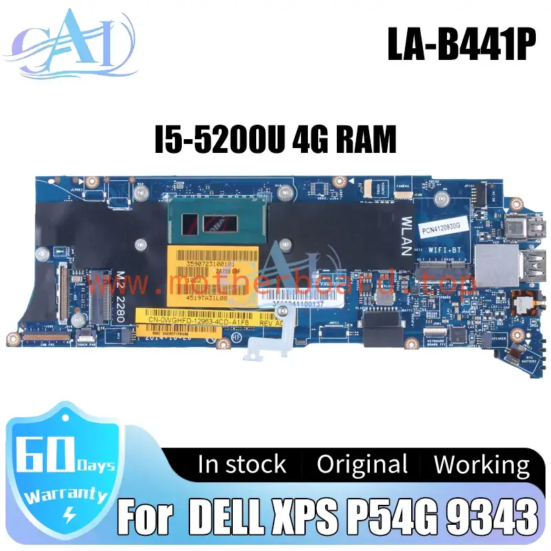 0KHVRF For DELL XPS P54G 9343 Laptop Motherboard LA-B441P Core I5-5200U 4G RAM