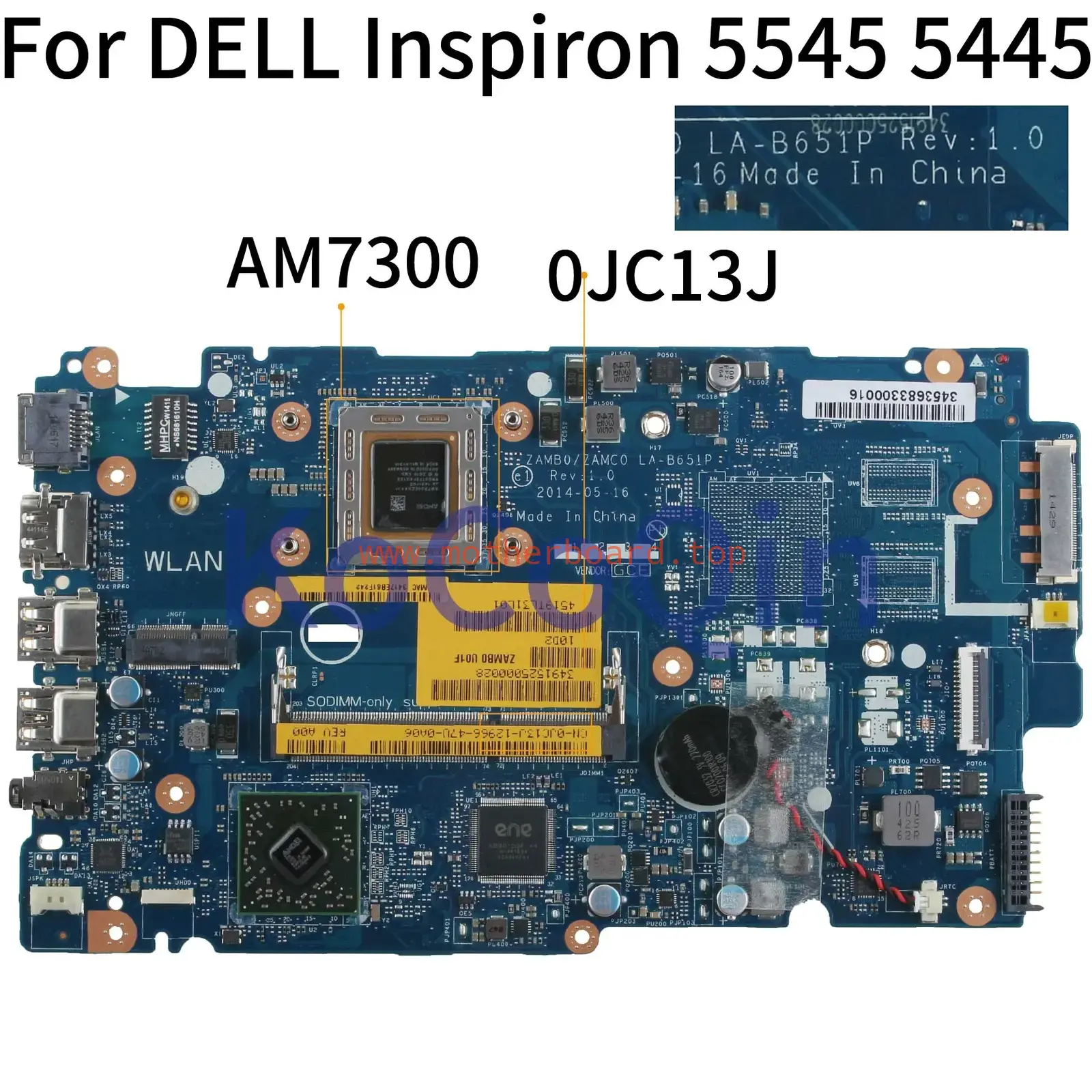 FOR DELL Inspiron 15 5000 5545 LA-B651P 0JC13J Motherboard Test OK JC13J