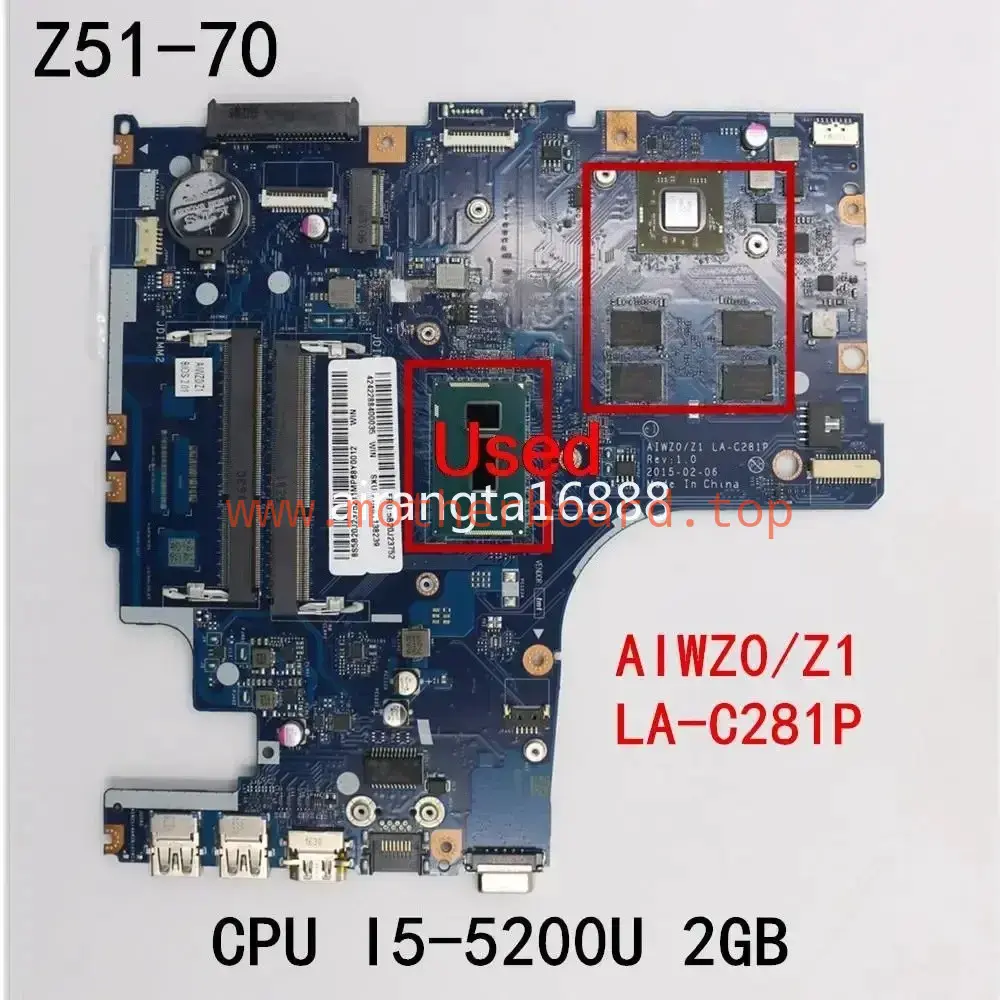 LA-C281P For Lenovo Z51-70 Laptop Motherboard CPU I5-5200U 2GB FRU 5B20J23752
