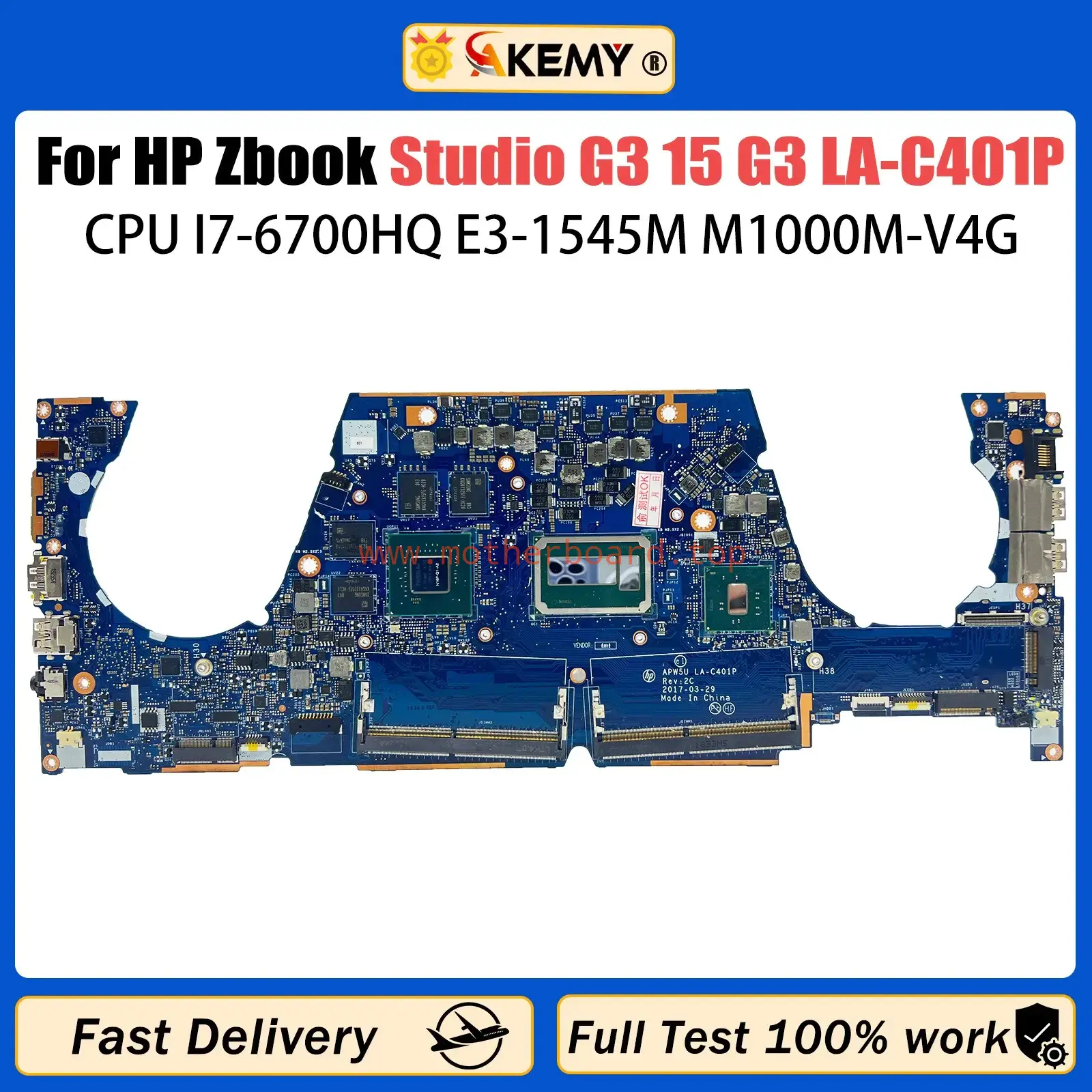 For HP ZBook Studio G3 15 G3 Laptop Motherboard LA-C401P with CPU I7-6700HQ