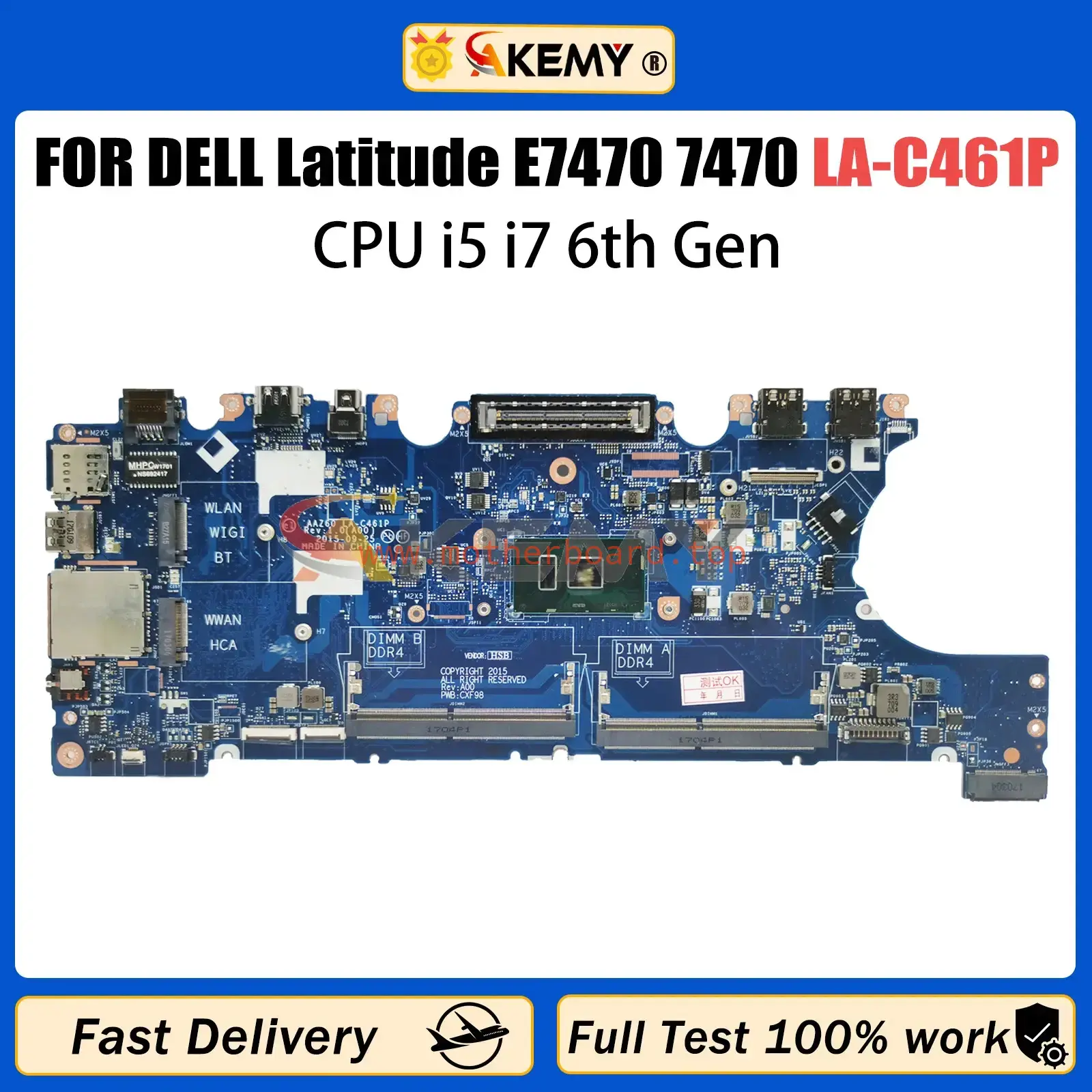 LA-C461P For DELL E7470 7470 0VNKRJ 0DGYY5 0YDW8F 0V2N4V Motherboard CPU I5 I7