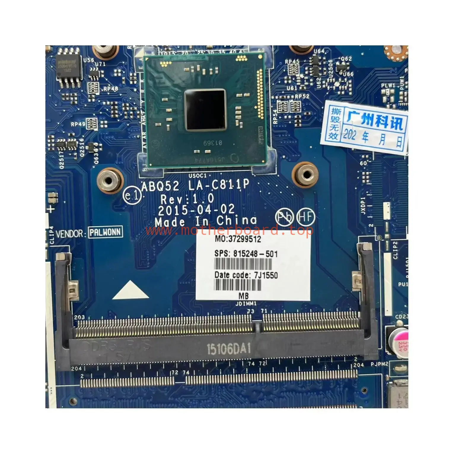 LA-C811P For HP 15-AC Laptop Motherboard 815248-501 UMA With Celeron N3050 CPU 4