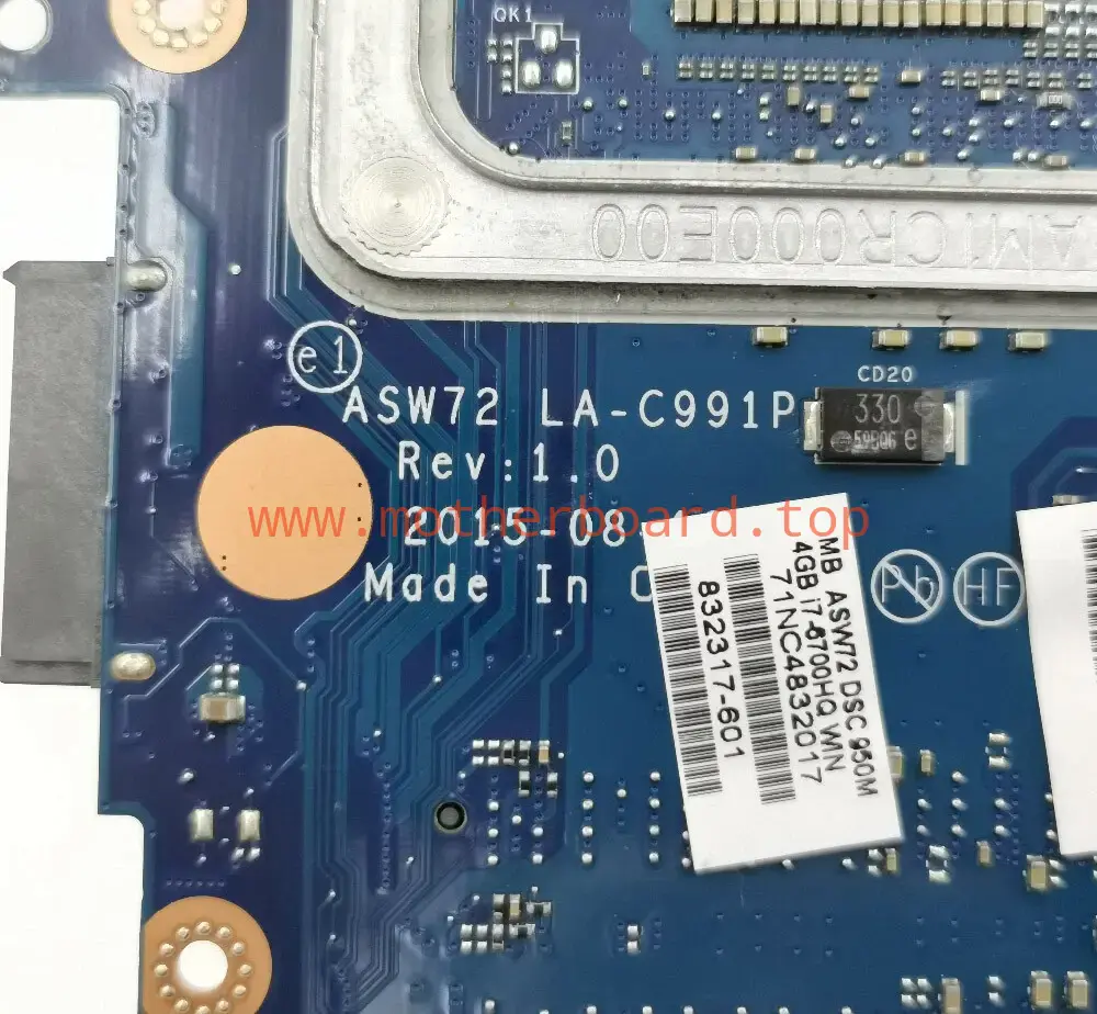 FOR HP 17-N178CA 17-N Motherboard 832317-001 LA-C991P I7-6700HQ 3