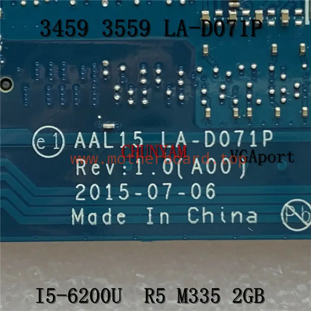 FOR DELL Vostro 3459 3559 Motherboard AAL15 LA-D071P I5-6200U 2GB CN-085Y8T 4