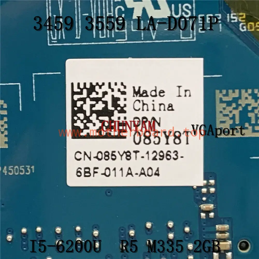 FOR DELL Vostro 3459 3559 Motherboard AAL15 LA-D071P I5-6200U 2GB CN-085Y8T 5