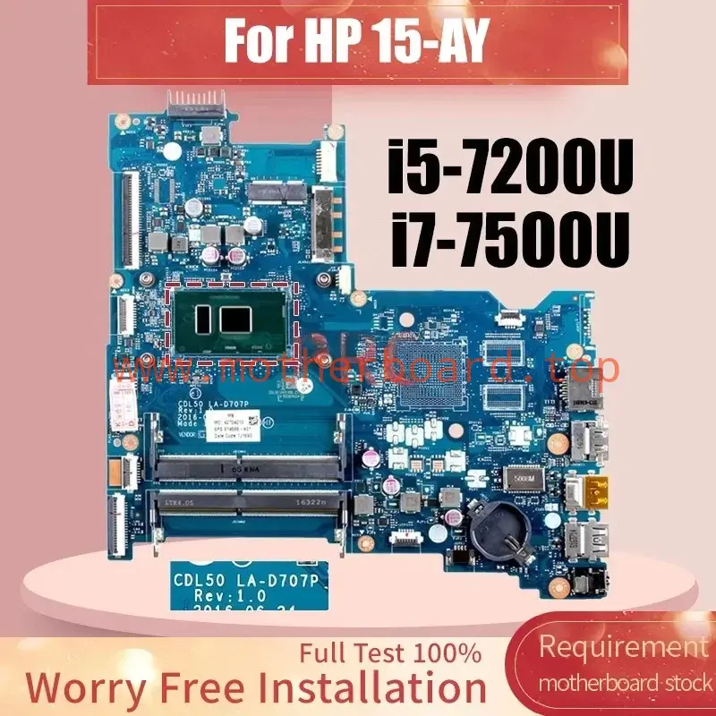 For HP 15-AY Laptop Motherboard LA-D707P i5-7200U i7-7500U 903792-601 903786-601