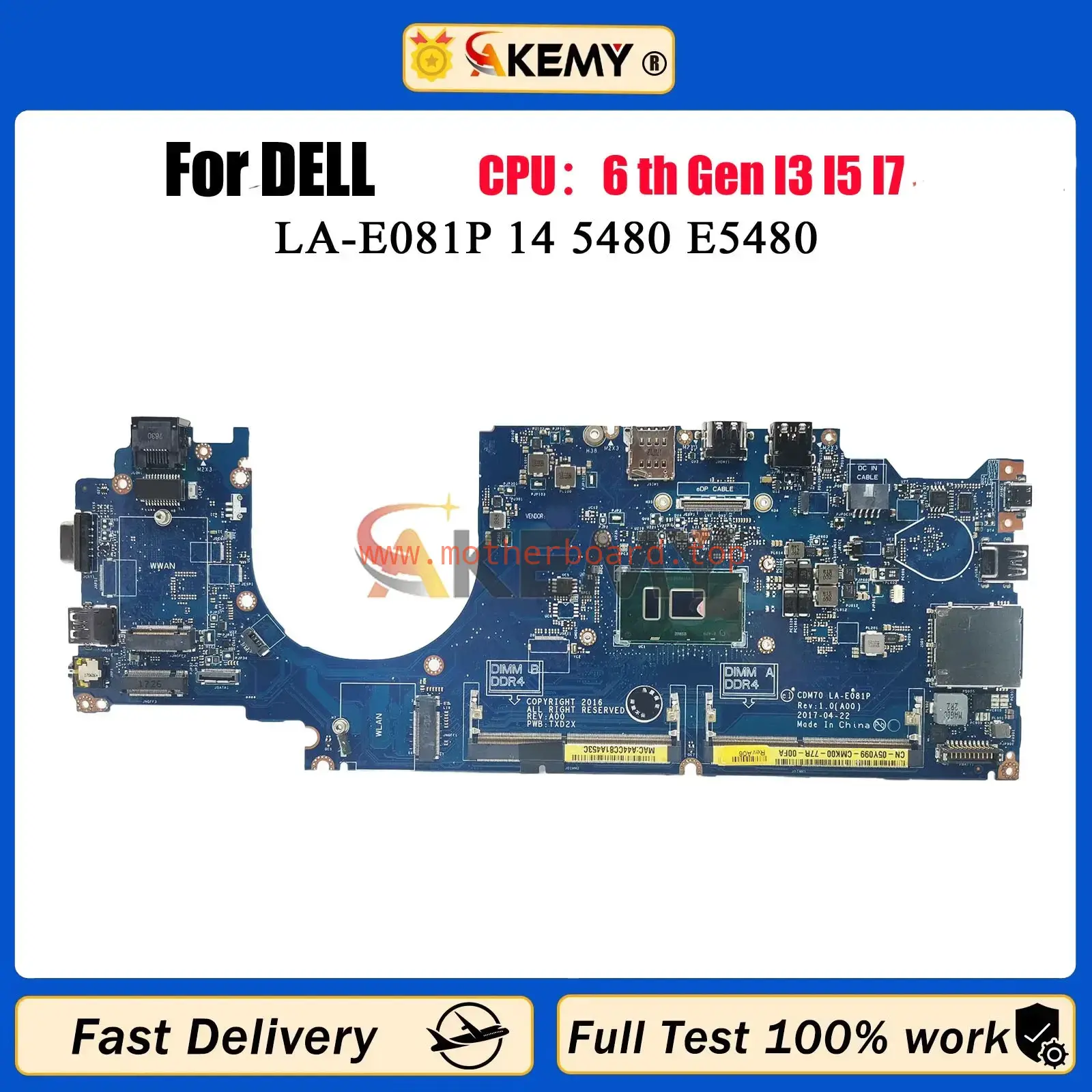 LA-E081P Laptop Motherboard For Dell Latitude 5480 E5480 04X333 0MFNP8 0W86DC