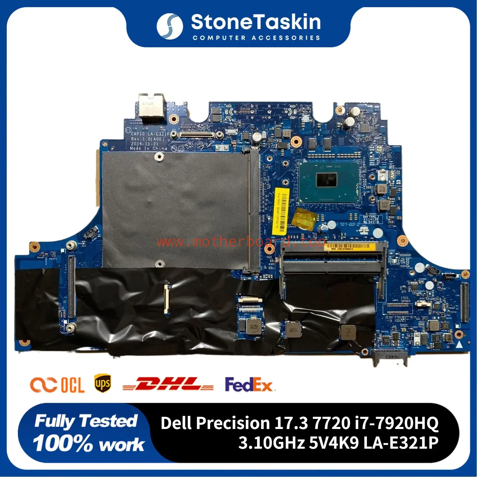For Dell Precision 17.3 7720 Motherboard Intel i7-7920HQ 3.10GHz 5V4K9 LA-E321P