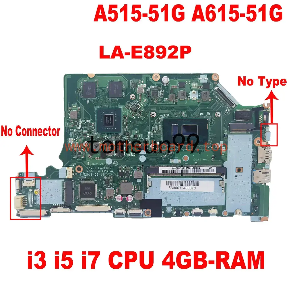 For ACER Aspire A515-51G A615-51G A315-51G Motherboard LA-E892P W/ i3 i5 i7 CPU