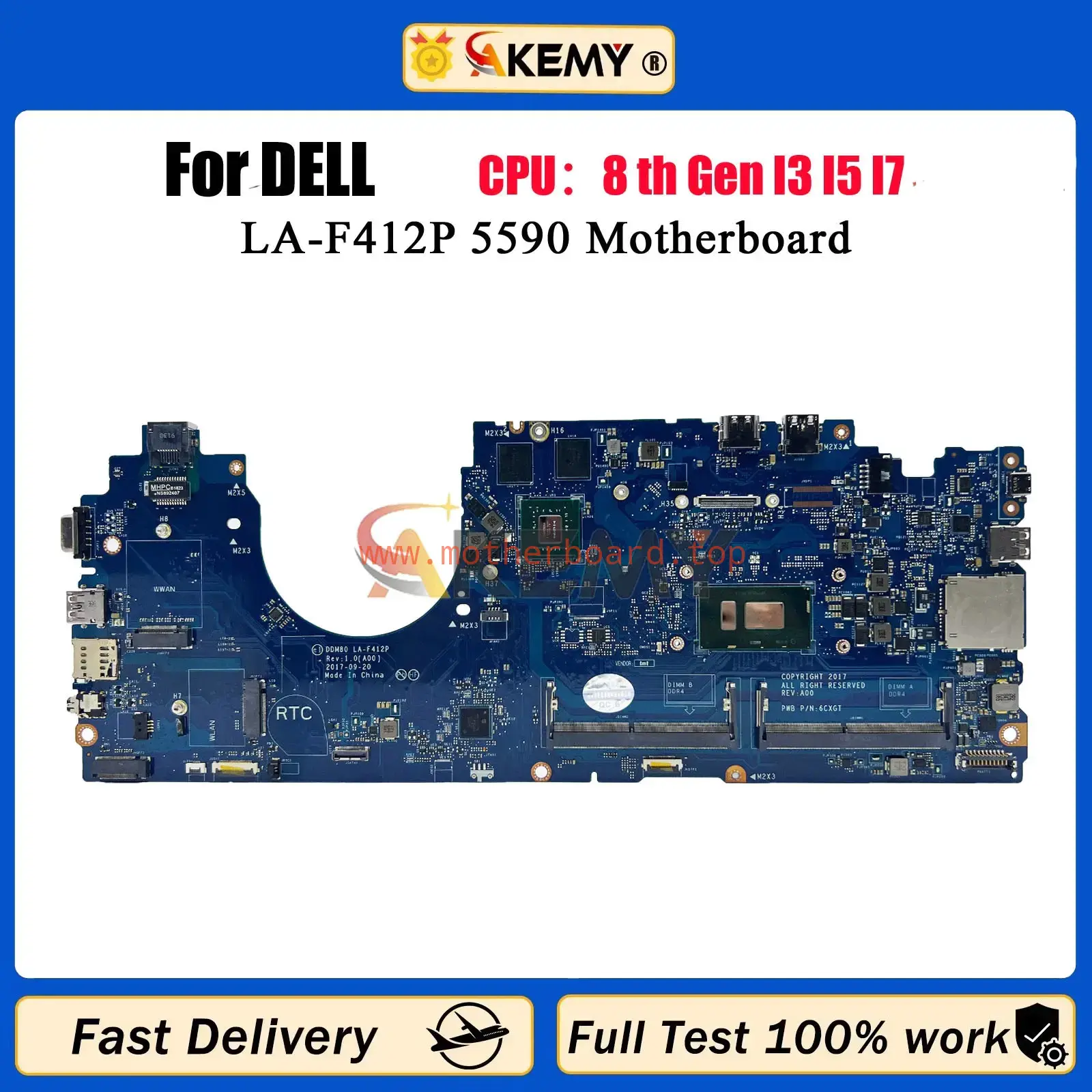 LA-F412P Laptop Motherboard For Dell Latitude 5590 W I5 I7 8th CPU 0P50J0 0630XH