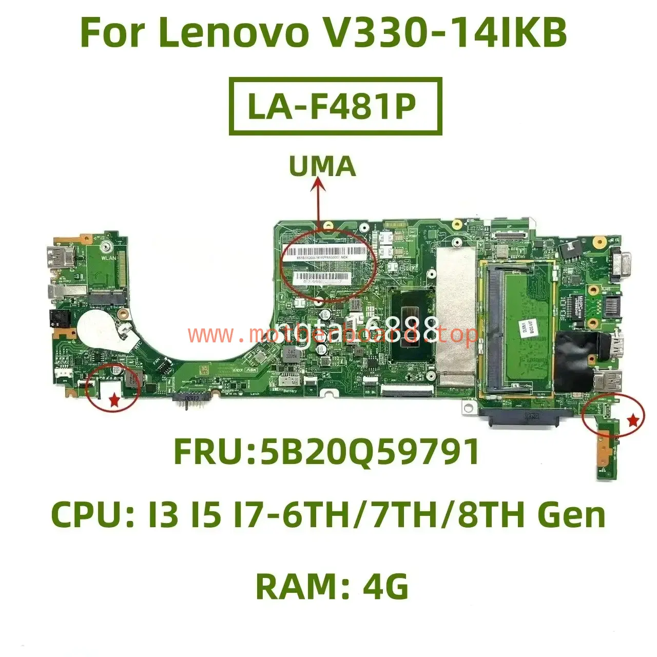 LA-F481P for Lenovo V330-14IKB laptop Motherboard CPU:I5 I7-7TH/8TH UMA RAM:4G