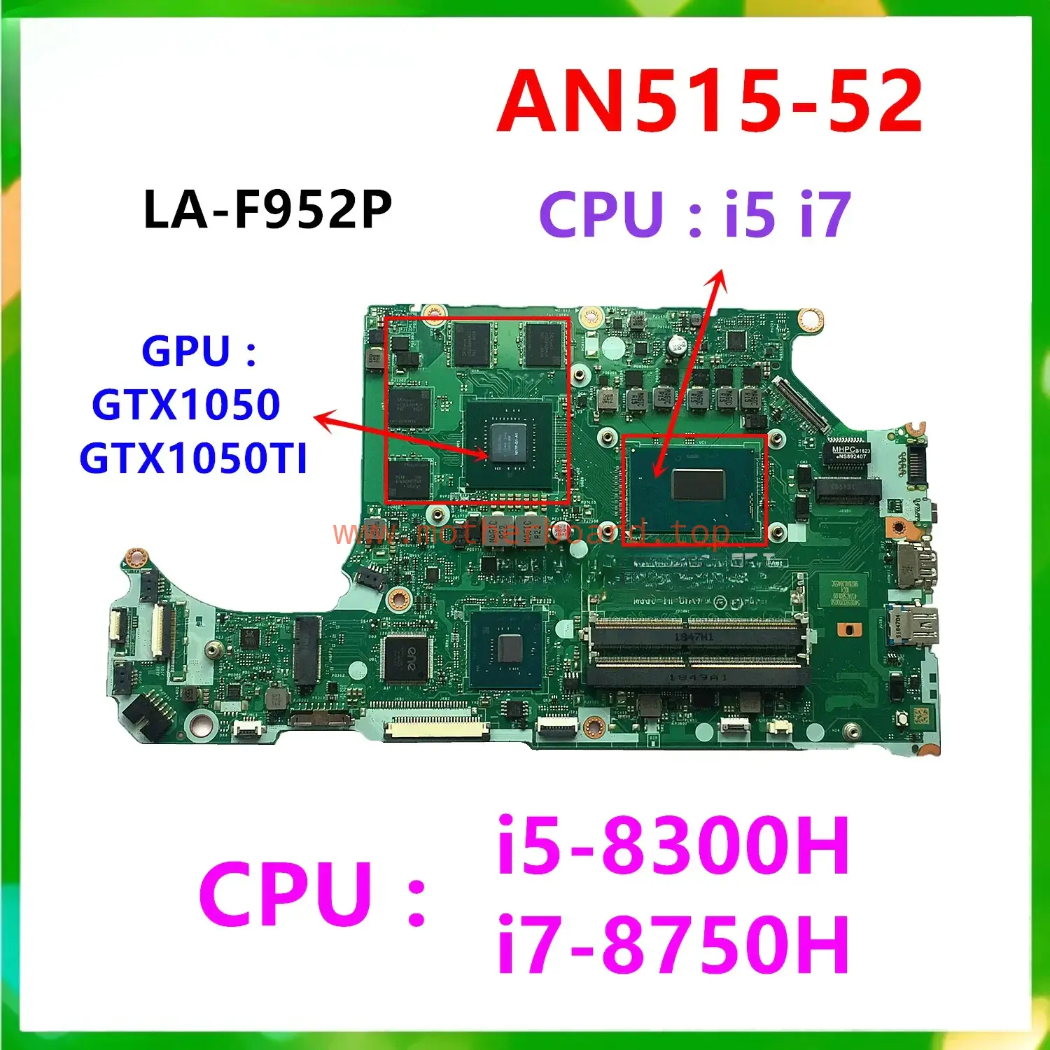 LA-F952P For ACER AN515-52 AN515-53 Laptop Motherboard i7-8750H GTX1050