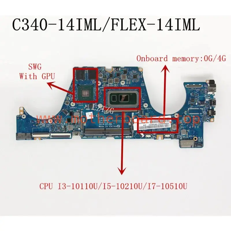 LA-H082P For Lenovo C340-14IML/FLEX-14IML Motherboard CPU 6405U i3/i5/i7 0G/4GB 2