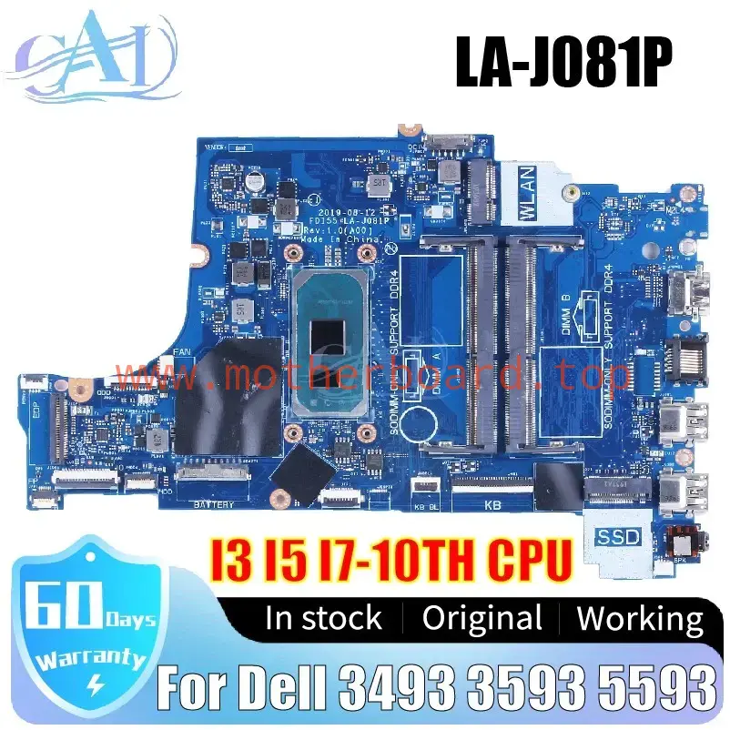 LA-J081P For Dell 3493 3593 5593 Laptop Motherboard I3 I5 I7-10TH CPU