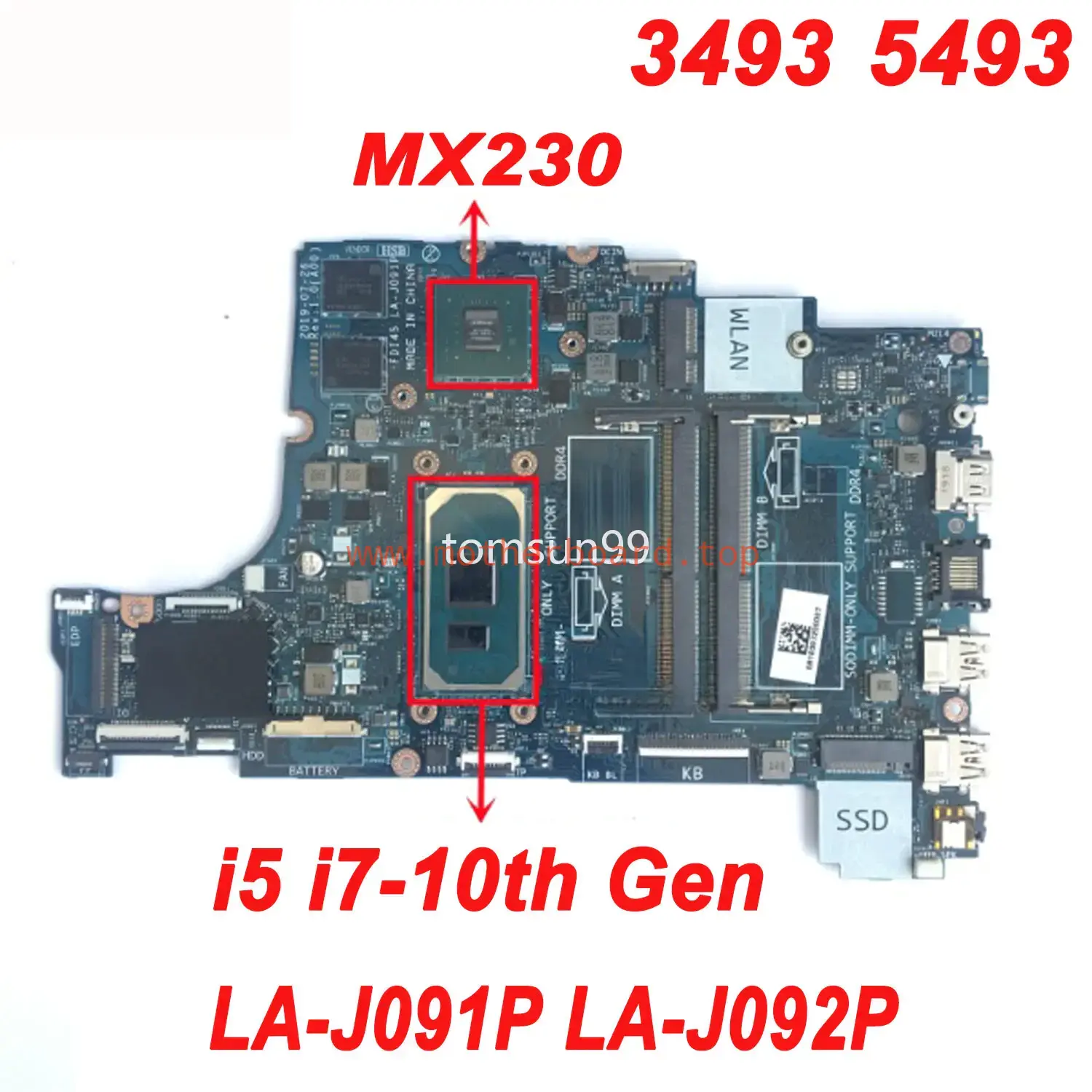 For DELL 3593 5493 5593 FDI45 LA-J091P LA-J092P Motherboard i5 i7 CPU N17S-G0-A1