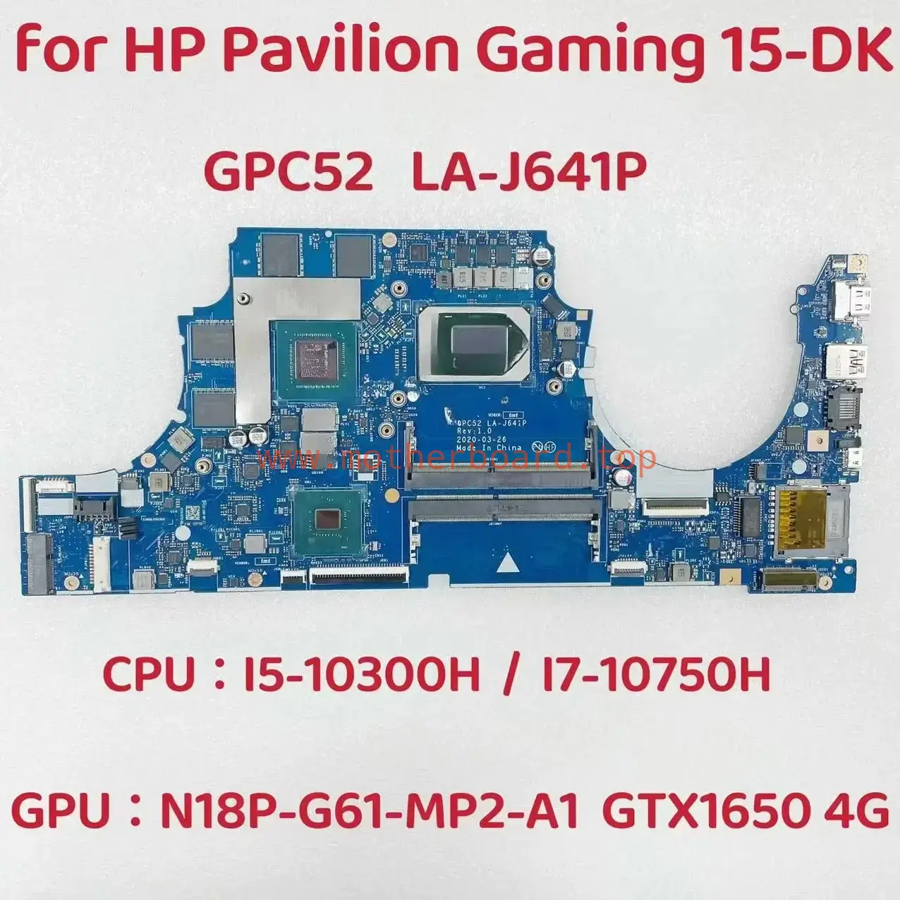 LA-J641P For HP Gaming 15-DK Laptop Motherboard I5 I7 N18P-G61-MP2-A1 GTX1650 4G