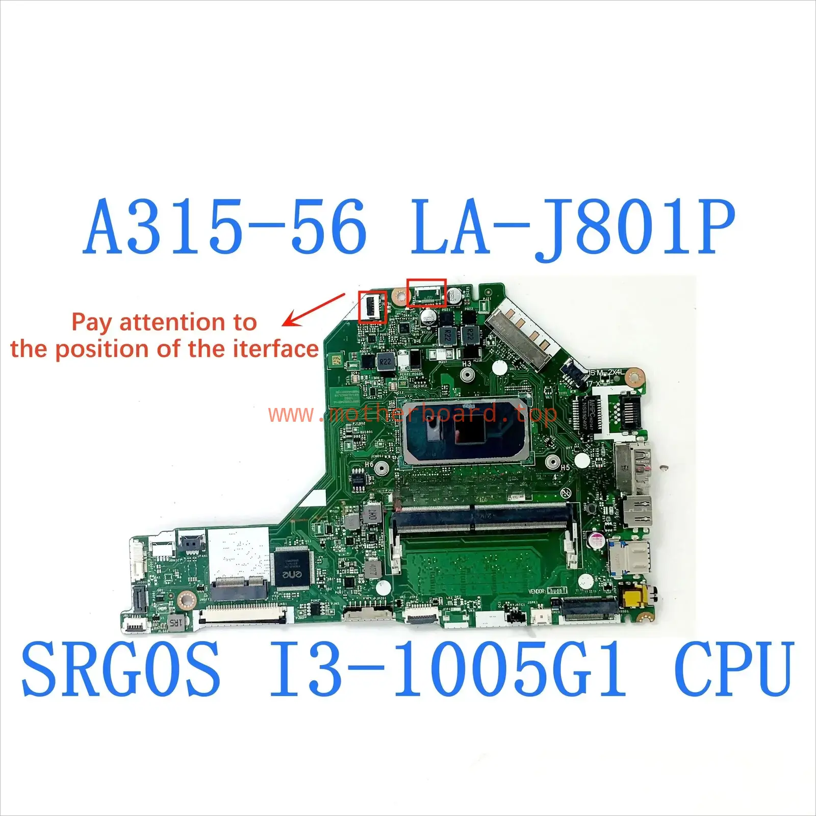 LA-J801P Mainboard For ACER Aspire A315-56 Laptop Motherboard I3-1005G1 i5 i7