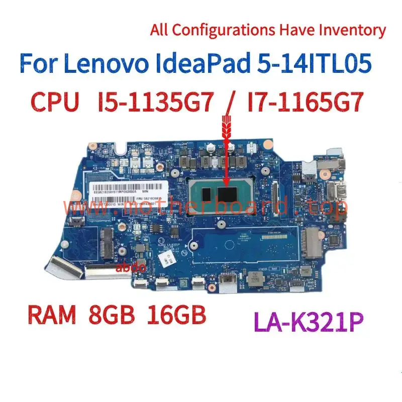 LA-K321P For Lenovo ideapad 5-14itl05 Motherboard With CPU I7-1165G7 RAM 8G/16G
