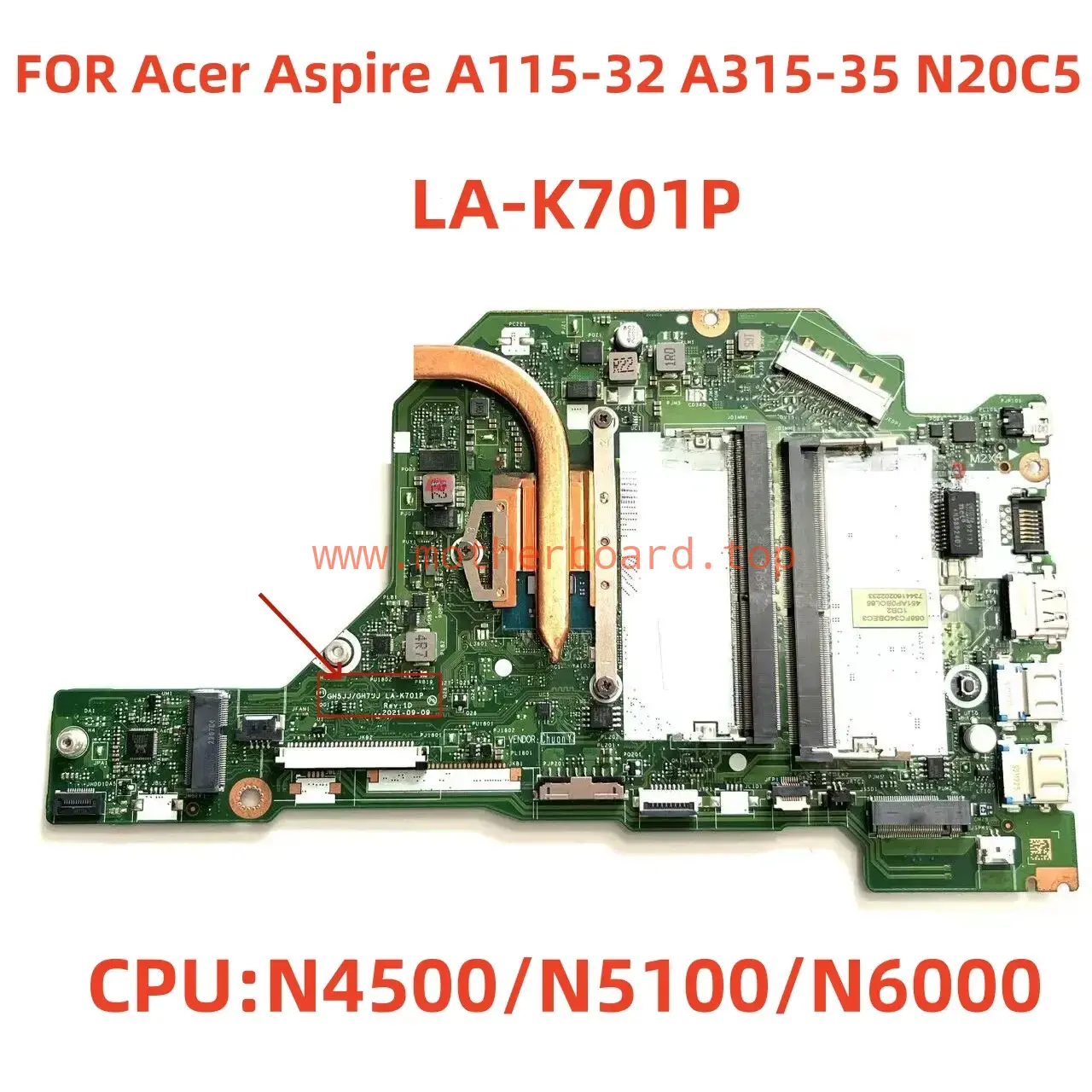 LA-K701P For Acer A115-32 A315-35 laptop motherboard N4500 N5100 N6000 CPU