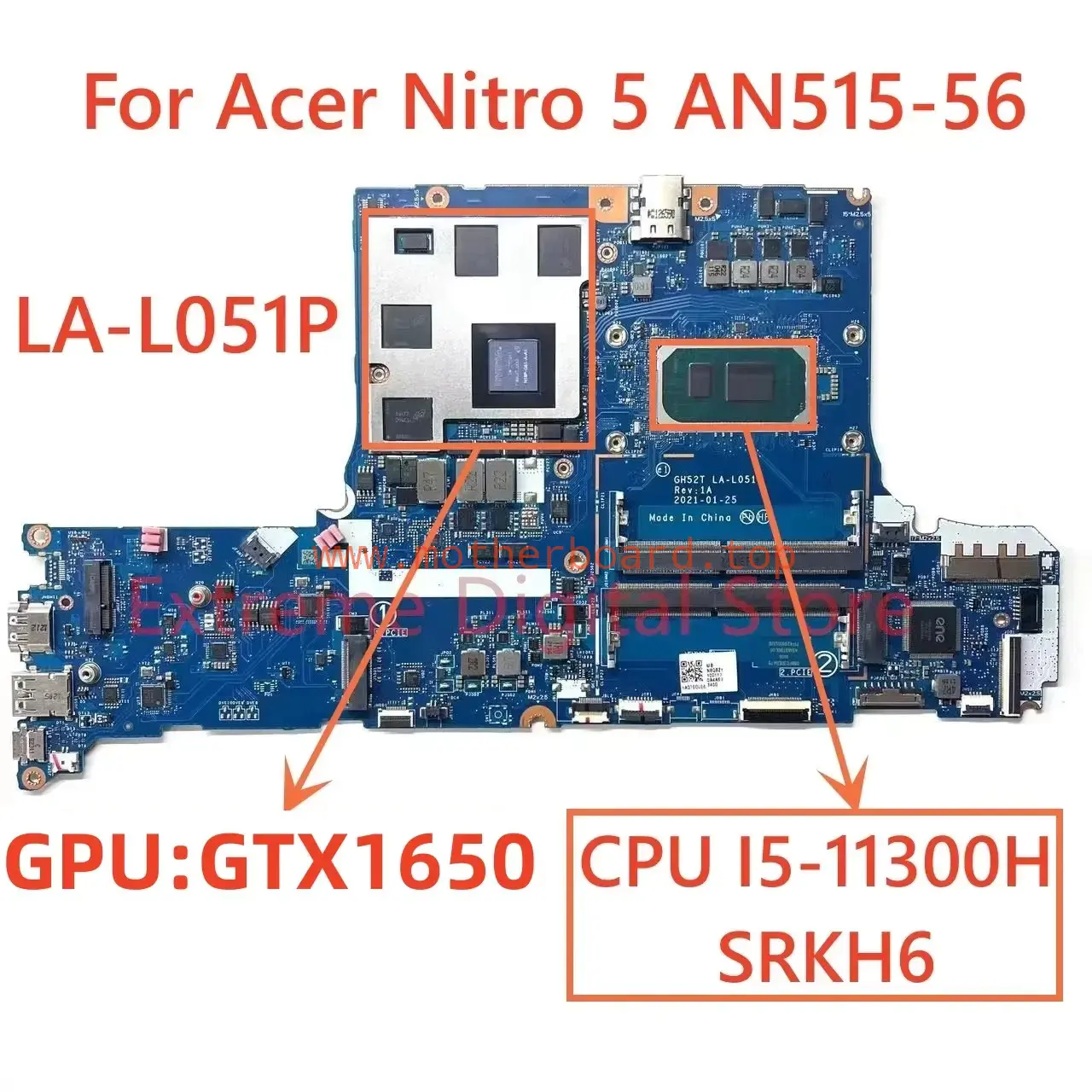 LA-L051P For Acer Nitro 5 AN515-56 motherboard with CPU I5 I7-11TH GPU GTX1650