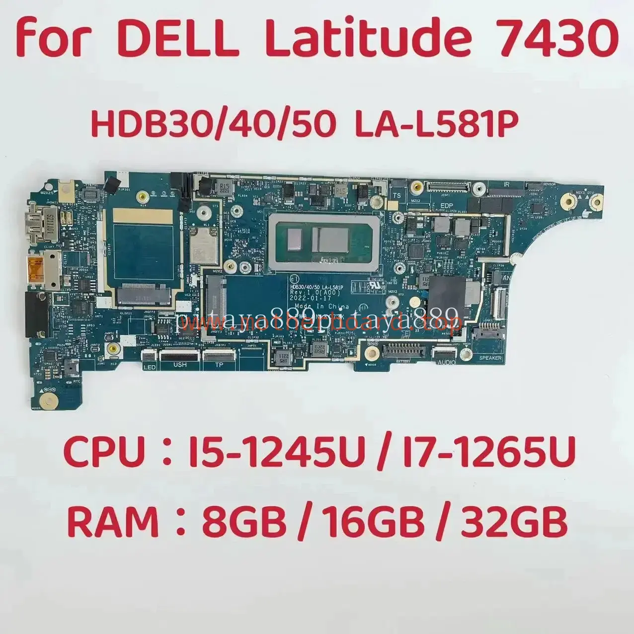 LA-L581P For DELL Latitude 7430 Motherboard CPU I5-1245U I7-1265U RAM 8G/16G/32G