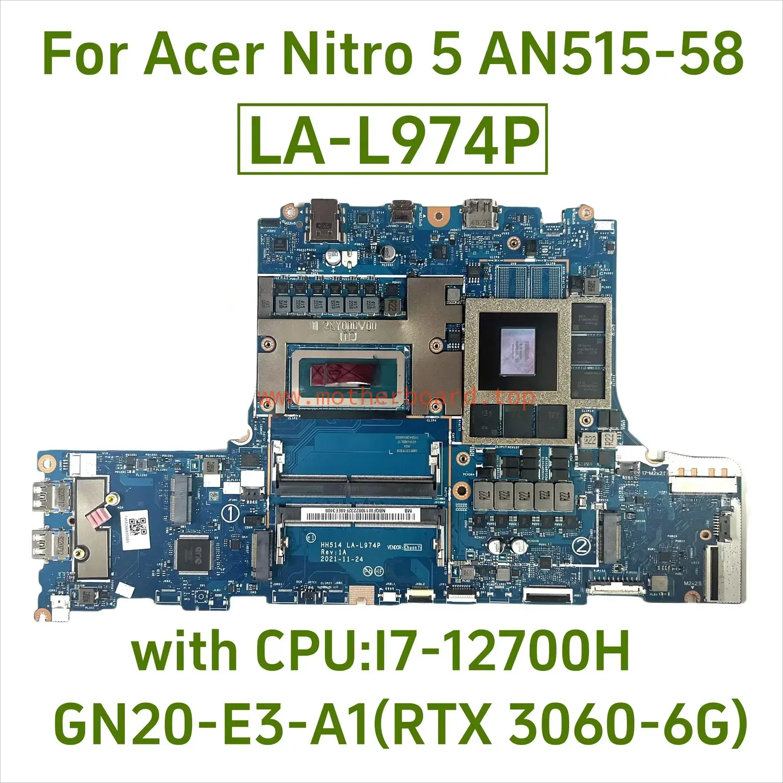 LA-L974P for Acer Nitro 5 AN515-58 motherboard CPU I7-12700H GPU RTX3060-6G