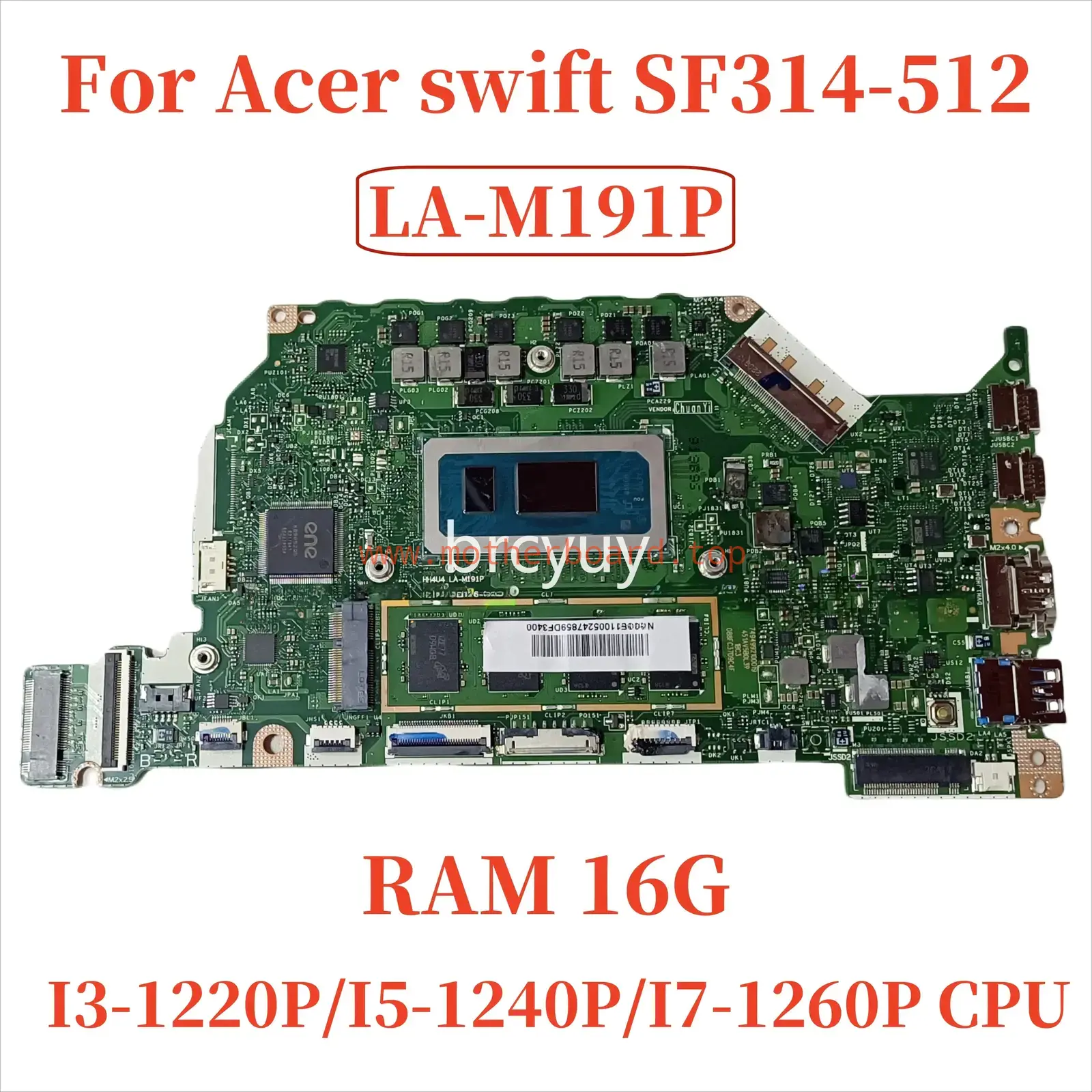 LA-M191P For Acer swift SF314-512 Motherboard W/I3-1220P I5-1240P CPU 8G 16G RAM