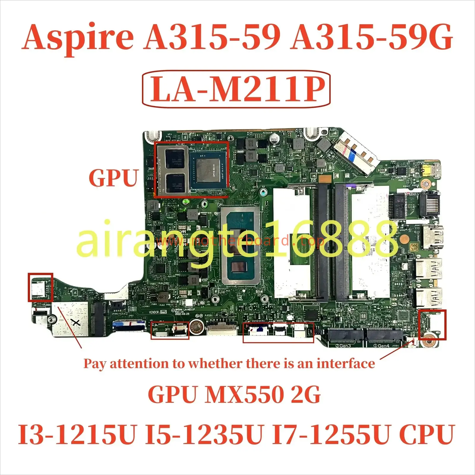 LA-M211P For Acer A317-54G A315-59 motherboard with I5-1235U I7-1255U CPU GPU