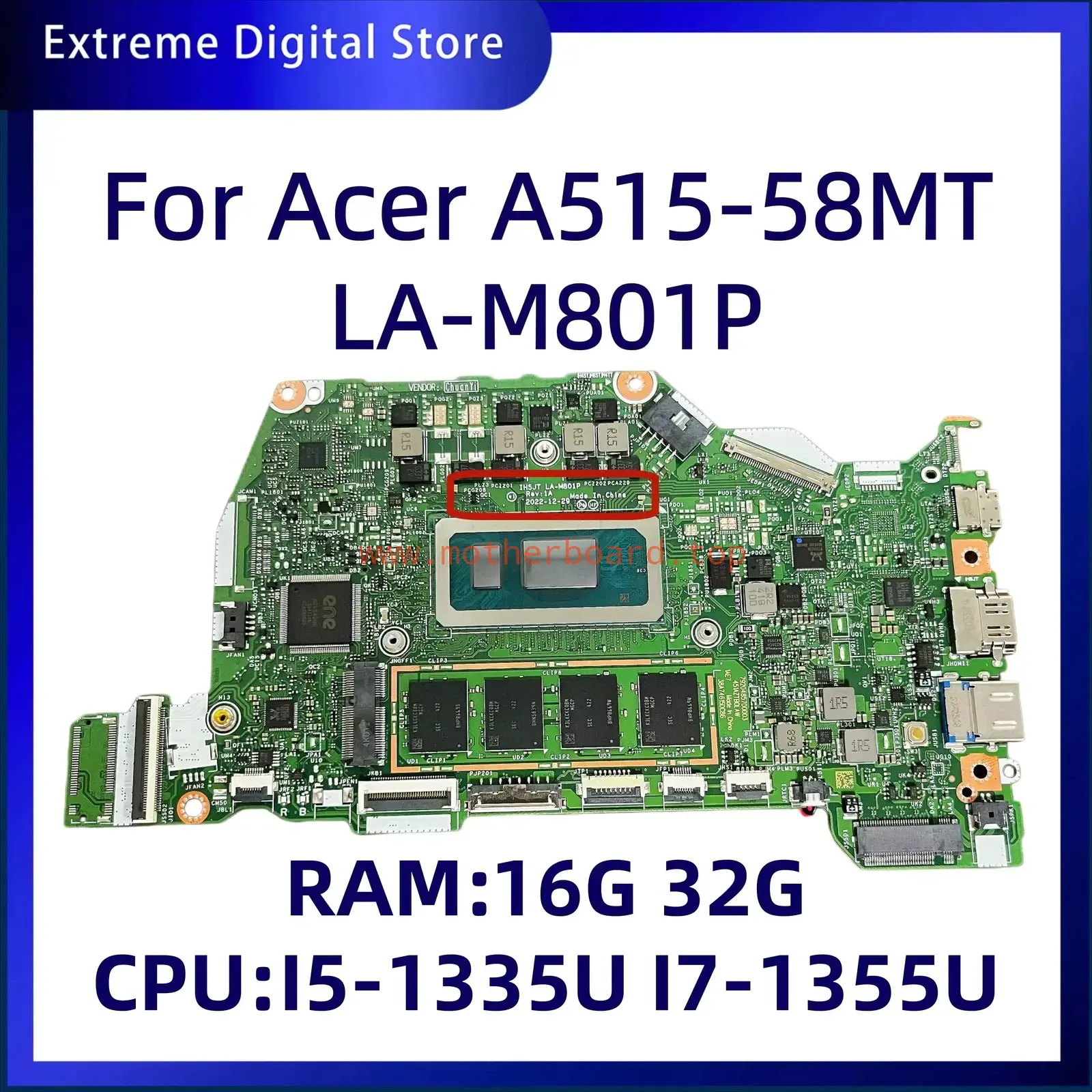 LA-M801P for ACER A515-58MT laptop motherboard equipped with I5 I7-13TH CPU 32GB