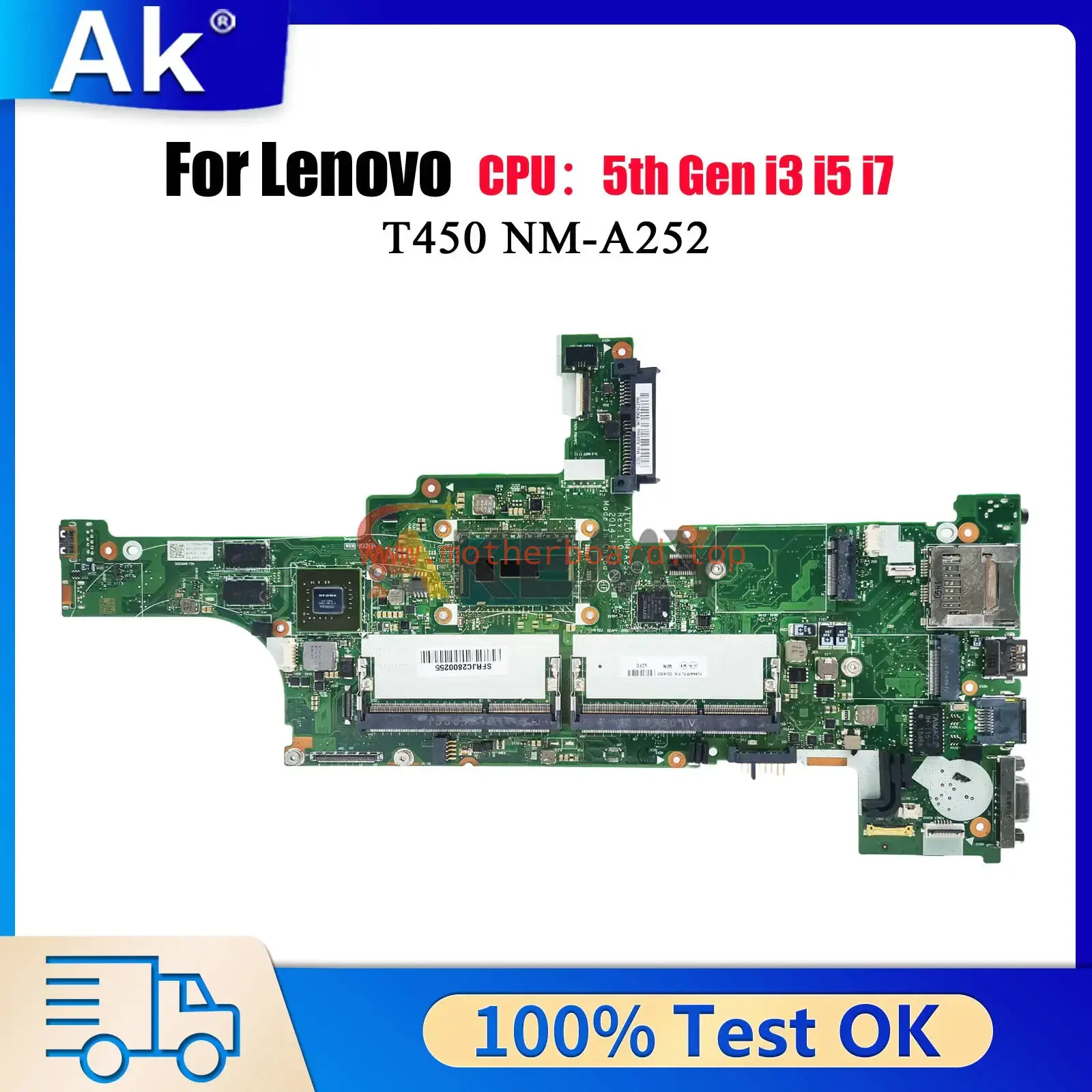 NM-A252 For Lenovo Thinkpad T450 Laptop Motherboard with i3 i5 i7 5th Gen 940M