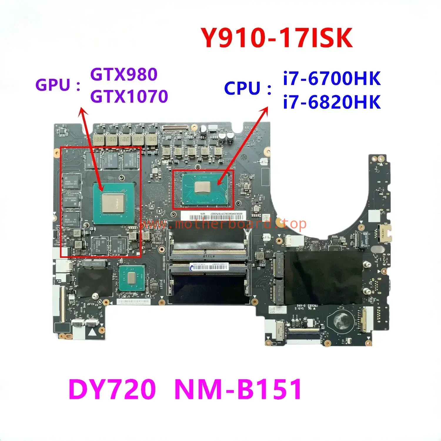 NM-B151 Motherboard For Lenovo Y910-17ISK i7-6700HK i7-6820HK GTX1070 GTX980
