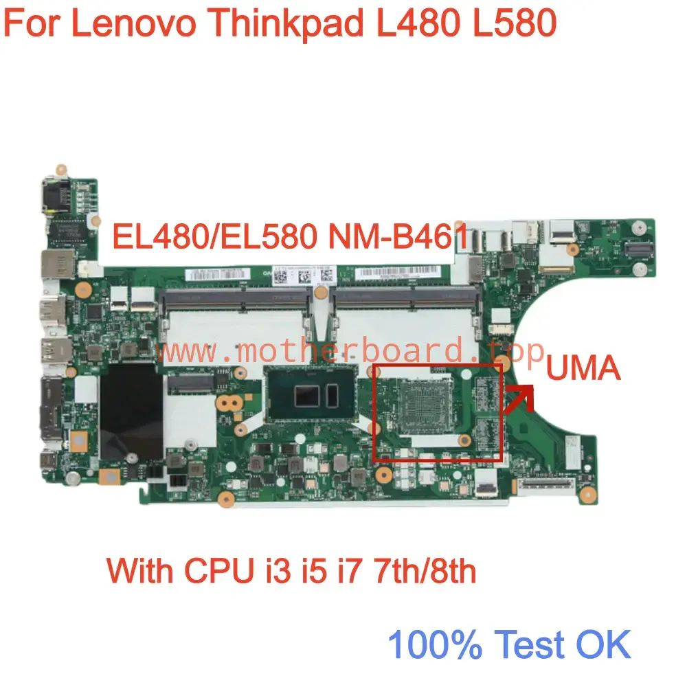 For Lenovo Thinkpad L480 L580 NM-B461 Motherboard CPU i3 i5 i7 7th/8th Gen