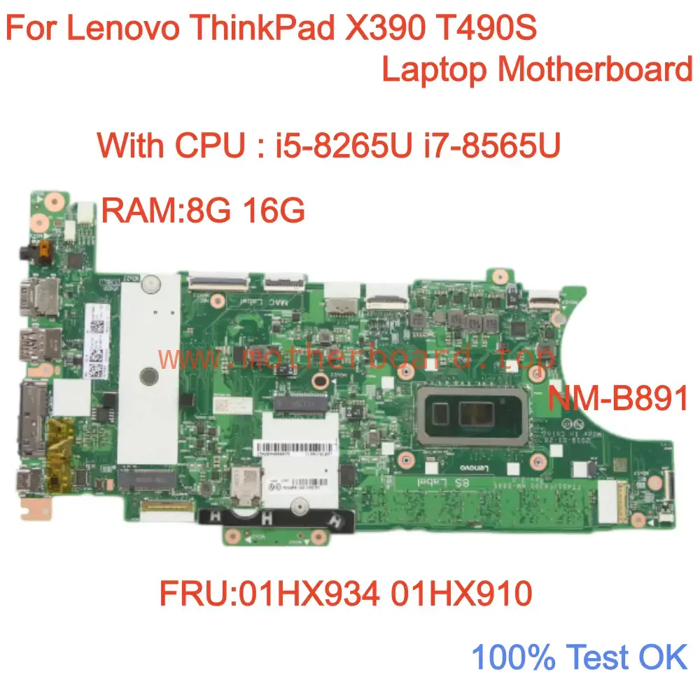 NM-B891 For Lenovo ThinkPad X390 T490S Motherboard i5 i7 RAM 8GB 16GB